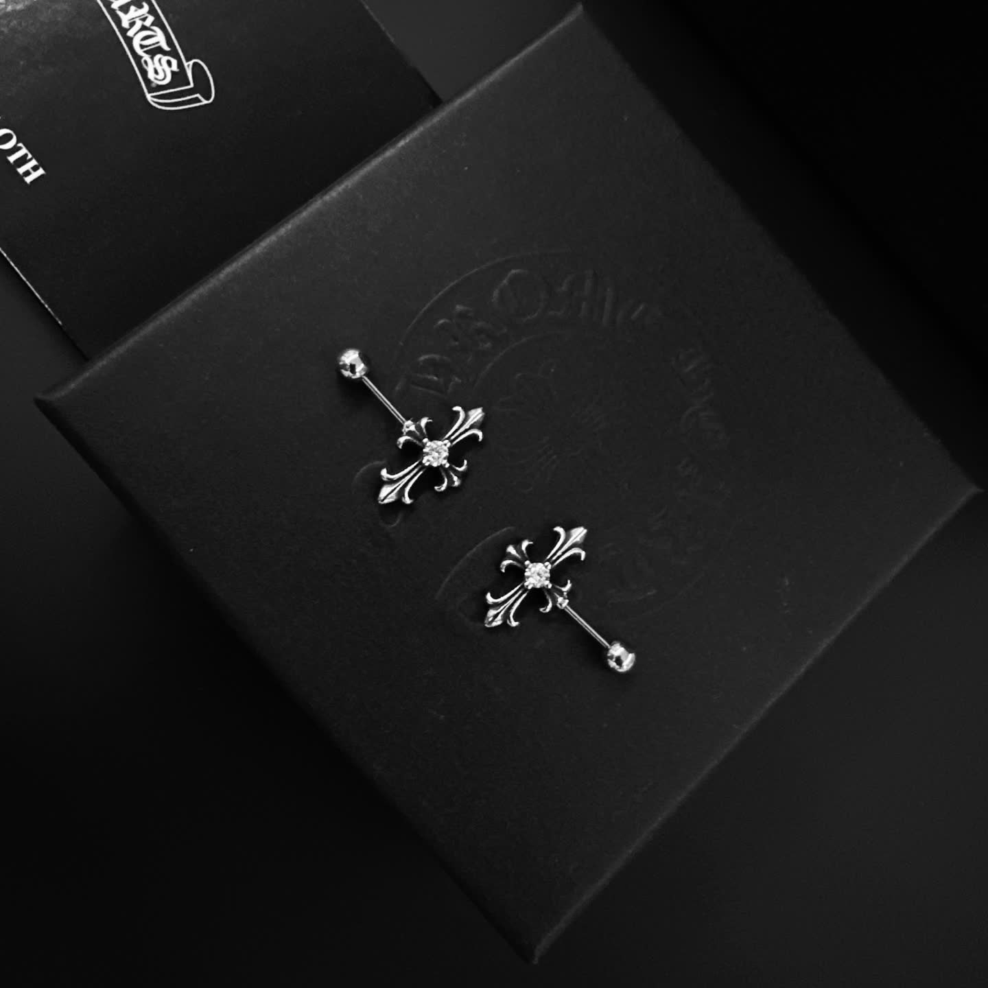 Chrome Hearts Silver Cross Stud Earrings